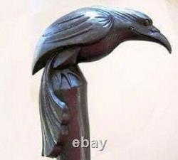 Hand Carved Crow Raven Bâton De Marche Cane Bird En Bois Vintage Style Cadeaux