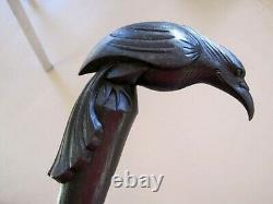 Hand Carved Crow Raven Bâton De Marche Cane Bird En Bois Vintage Style Cadeaux