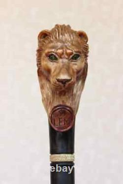 Leo Canne En Bois Bâton De Marche Lion Poignée Sculptée Zodiac Leo Cadeau Bâton De Randonnée