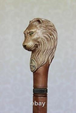 Lion Canne Bâton Poignée Sculptée En Bois Sur Mesure Randonnée Personnel