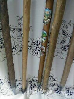 Lot De 9 Walking Vintage En Bois Stick & Canne Collection 6 Randonnée Médaillons