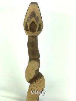 Main Découpée 39 Canne À Serpent En Bois Folk Art Wood Walking Stick