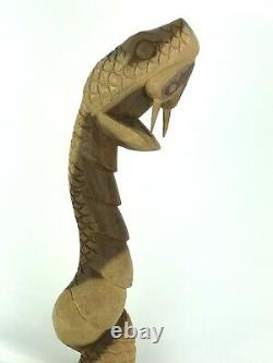 Main Sculpté 39 Serpent En Bois Cane Folk Art Bâton De Marche En Bois