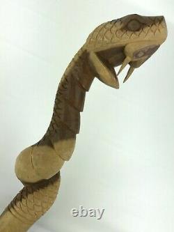 Main Sculpté 39 Serpent En Bois Cane Folk Art Bâton De Marche En Bois