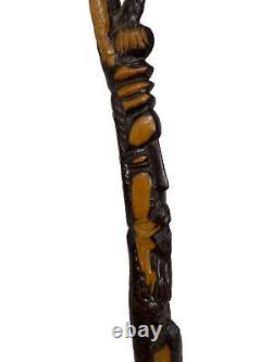Main Sculptée Bâton De Marche En Bois Totem Tribal Main Sculptée Vieille Canne À Pied