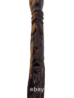 Main Sculptée Bâton De Marche En Bois Totem Tribal Main Sculptée Vieille Canne À Pied