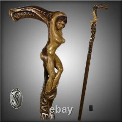 Main Sculptée Walking Stick Cane Love Naked Girl Cadeau Fabriqué À La Main Pour Les Hommes
