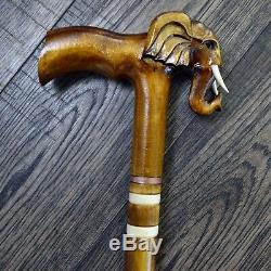 Marche En Bois Unique Bâton De Canne Randonnée Main Du Personnel Sculpté À La Main Elephant