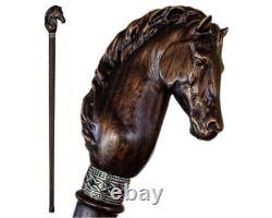 Personal Carved Horse Walking Stick Fancy Walking Cane Hand Carved Wooden Walking
