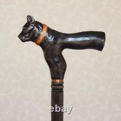 Pitbull Black Wooden Dog Walking Stick Cane Main Sculpté Bâtons De Randonnée Faits À La Main