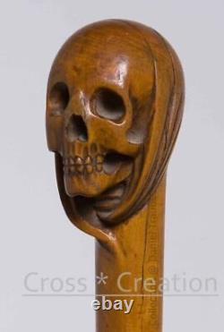 Poignée De Crâne Bâton De Marche En Bois Main Sculptée Canne De Marche Crâne Cadeau Unique