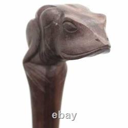 Poignée De Grenouille Sculptée À La Main Bâton De Marche En Bois Frog Canne À Pied Style Vintage