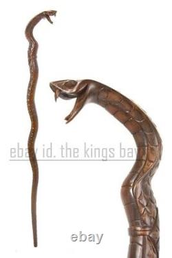 Poignée De Tête De Serpent En Bois Sculpté Main Bâton De Marche Designer Canne À Pied Cadeau