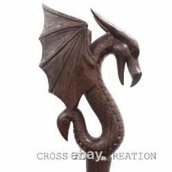 Poignée Dragon Main Sculptée Bâton De Marche En Bois Bâton De Marche Cane Fantasy Dragon