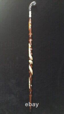 Poignée de baguette et canne en bois spéciale détaillée en argent, bâton de marche fait main