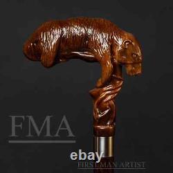 Poignée de canne de marche en bois sculpté à la main représentant un paresseux géant