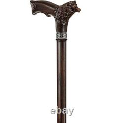 Poignée de canne de marche en forme de tête de loup, bâton de marche en bois sculpté à la main pour Noël.