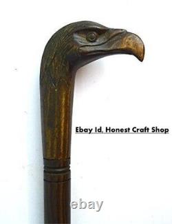 Poignée de tête d'aigle Sculptée à la main Canne de marche en bois Bâton de marche fait main Cadeau d'entreprise