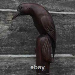 Poignée de tête d'oiseau Canne de marche en bois sculptée à la main Bâton de marche de Noël
