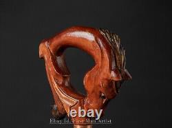 Poignée de tête de cheval Bâton de marche en bois sculpté à la main Canne de marche animalière B2