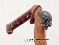 Poignée de tête de tortue sculptée à la main en bois pour canne de marche animale pour hommes bâton de marche