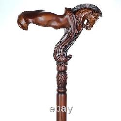 Poignée ergonomique en forme de paume pour bâton de marche en bois avec poignée en forme de cheval sculpté en bois