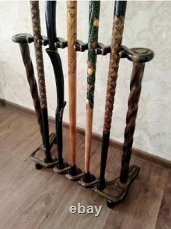 Présentoir de rangement de canne en bois sculpté pour bâton de marche à domicile
