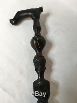 Sculpté En Bois Africain Marche 37 Noir Ébène Bâton / Canne Figural