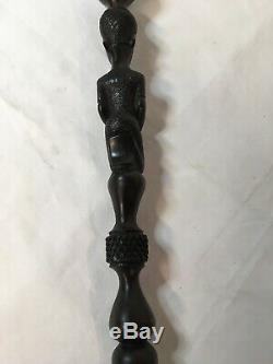 Sculpté En Bois Africain Marche 37 Noir Ébène Bâton / Canne Figural