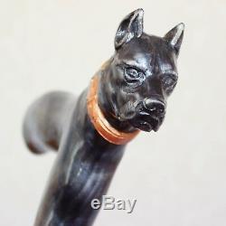 Sculpté Walking Dog Pitbull En Bois Noir Bâton De Canne À La Main À La Main Des Bâtons De Randonnée