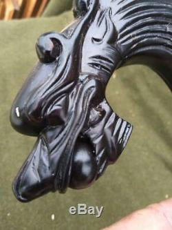 Sculpture Sur Bois En Bois Sculpté Oriental Dragon Head Canne Poignée Bâton De Marche