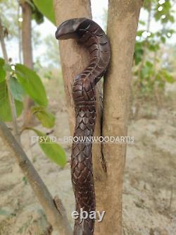 Serpent Sculpté Main Bâton De Marche En Bois Cobra Canne De Marche Meilleur Unisexe Unique
