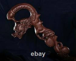 Solid Rosewood Walking Stick Canne Wooden Chinese Dragon Carved Gift In/out Door (en)