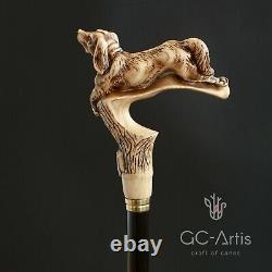 Spaniel Dog Walking Stick Cane Light Wood & Arbre En Bois Noir Antique Style