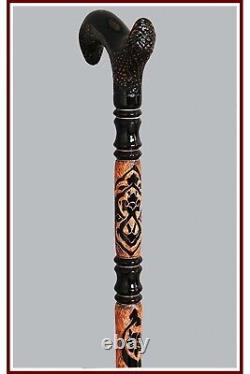 VENTE D'OUVERTURE - Canne en bois noire brodée, Bâton de marche spécial de haute qualité