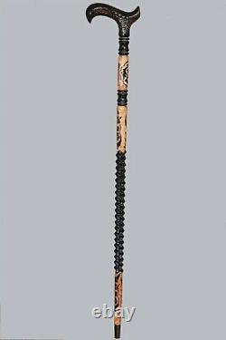 VENTE D'OUVERTURE - Canne en bois noire brodée, Bâton de marche spécial de haute qualité