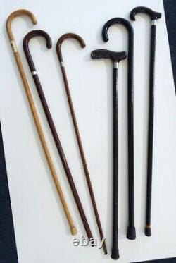 Vieille Collection De Canne En Bois Sterling Band Bp Feed Walking Stick Estate Lot