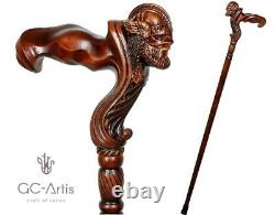 Viking Warrior Bâton De Canne À Pied En Bois Ergonomique Poignée De Palmier Walking Cane