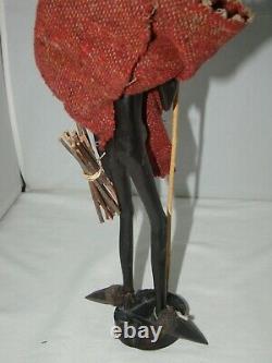 Vintage African Main Sculpté Bois Homme En Bois Avec Bâton De Roulement Figure 12 1/2
