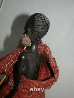 Vintage African Main Sculpté Bois Homme En Bois Avec Bâton De Roulement Figure 12 1/2