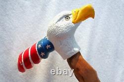 Vintage American Eagle Cane Folk Art Signé Bâton De Marche En Bois Peint Patriote