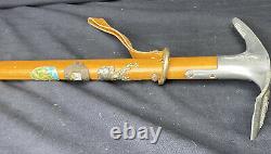 Vintage Antique Ice Axe Walking Stick 34 Par 9 Pick Poignée En Bois Tribero