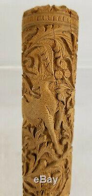 Vintage Antique Indian Sculpté Umbrella Export De Canne En Bois Poignée Bâton De Marche