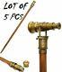 Vintage Brass Telescope Handle Wooden Walking Stick Victorian Stick Set Of 5 Pcs