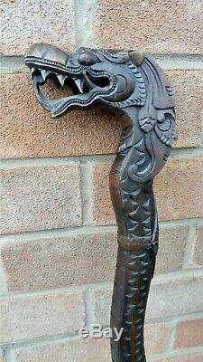 Vintage Dragon Sculpté Manche En Bois Canne / Canne De 38 Pouces / 97 CM