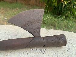 Vintage Old Iron Hand Forged Top & Wooden Handle Shepherd's Axe Walking Stick
