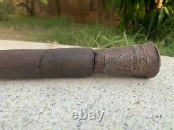 Vintage Rare Iron Hand Forged Top & Wooden Handle Shepherd's Axe Walking Stick