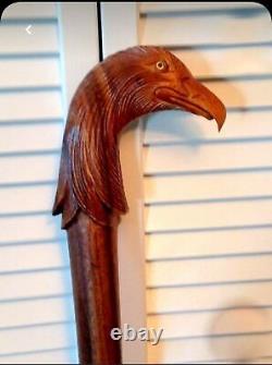 Vintage Style Marche Main Sculpté Eagle Bâton De Marche Cane Oiseau En Bois Canne-gift