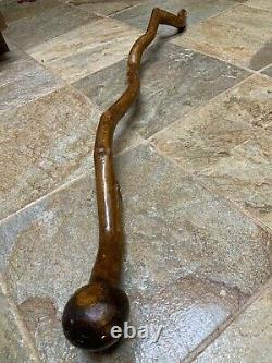 Vintage Wooden Shillelagh Walking Stick Heavy Tall @37.5 Crooked Nubby Ball Top