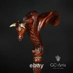 Wooden Ox Bull Cane Walking Stick Ergonomic Palm Grip Poignée Canne À Pied